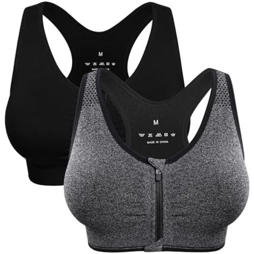 Women's Zip Front Sports Bra Wireless Post-Surgery Bra Active Yoga Sports Bras