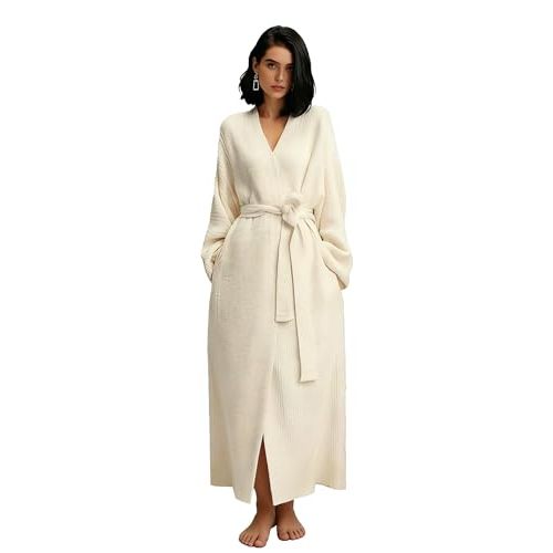 Premium Women's Double-Sided Fleece Robe Long Plush Flannel Pajamas Soft Warm
