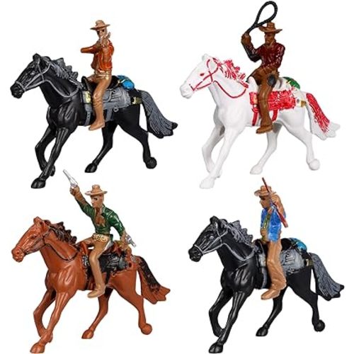 Cowboy Toys Riding Horse Figurines: 4Pcs Cowboy Action Figure Western Rodeo Toys - Plastic Horses Figures with Rider for Kids Toddlers, Model Ranches, Miniature Scenes, Farm World, 4.32x2.75in
