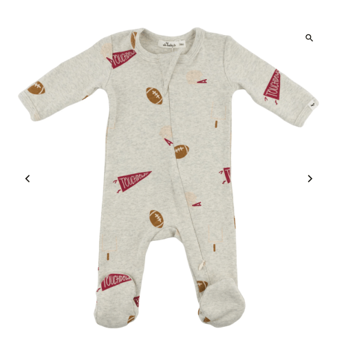 oh baby! Cotton Zipper Footie - Football Print - Oatmeal Heather - 3 Mo