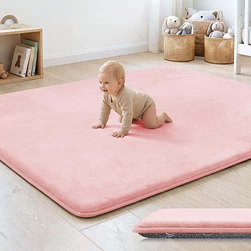 PAPAMAT 1.3" Thick Baby Floor Play Mat 50x50 Padded Foam Mat for Kids, Pink
