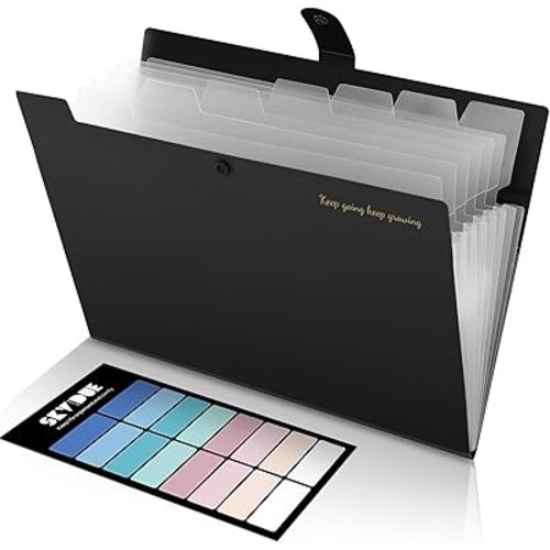 SKYDUE Accordion File Organizer, Expanding File Folder with 8 Pockets, Portable Document Paper Organizer, Letter/A4 Size Filing Folder,School Office Supplies Hospital Bag Essentials Black