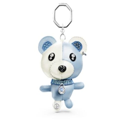 Teddy bag charm, Bear, Blue, Rhodium plated
