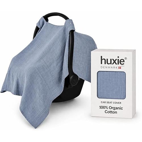 Car Seat Cover Baby - Organic Muslin Cotton - Carseat Canopy - 43" x 32" (Tradewinds)