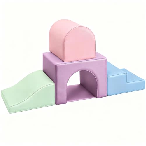 Sumbababy Soft Climbing Blocks Set for Toddlers: 4 PCS Foam Play Structures with Tunnel - Indoor Playground for Kids with Slide and Stairs - Safe Play Gym for Boys and Girls
