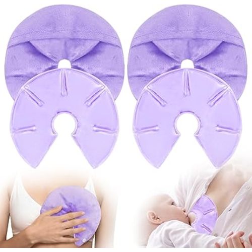 Breast Therapy Packs, 2 Pack Reusable Hot Cold Gel Packs for Nipple Pain Relief, Mastitis, Engorgement, Support for Breastfeeding and Pump Aid-Flexible & Washable with 2 Soft Covers (Purple)