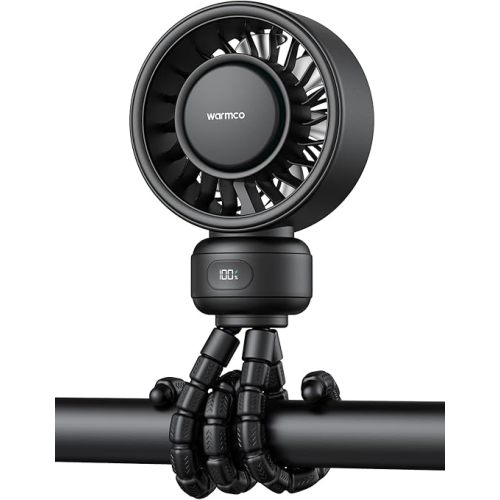 Warmco Portable Stroller Fan, 4000mAh Rechargeable Clip On Fan with Flexible Tripod (Up to 15H), 4 Speeds, LED Display, Detachable Grille, Quiet Operation, for Car Seat, Crib & Treadmill