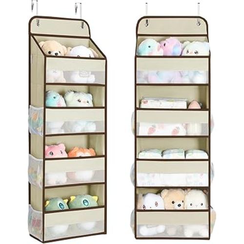 Yecaye 2 Pack Over the Door Organizer, 35.2lbs Load Toy Stuffed Animal Storage, Swing-proof Hanging Bathroom Organizers and Storage for Nursery Newborn Baby Essential Stuff Dorm Room Essentials Beige