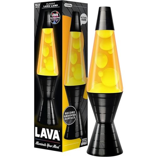 Lava® Lamp - 14.5'' Vinyl Record Grooved Base - The Original Motion Light - Yellow Wax and Orange Liquid - Item #2017