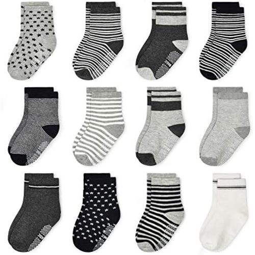 Tphon Non Slip Kids Toddler Socks with Grippers Baby 12 Pairs Anti Skid Socks for Boys Girls 0-7 Year Children