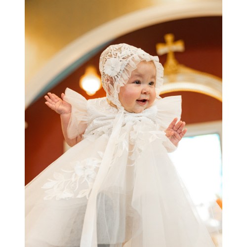 Baptism bodysuit with removable skirt, Christening baby outfit, baptism dress, baptism gown
