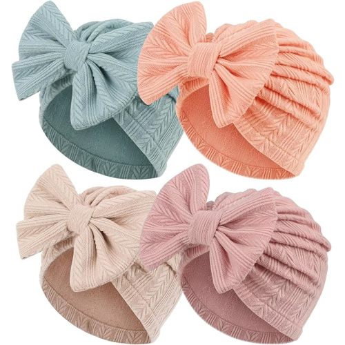 AQOKKA Newborn Baby Girl Hats with Bow Toddler Infant Beanie Cap Newborn Hospital Hats for Baby Girl Kid 3-12 Months