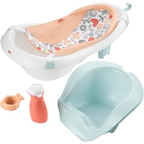 Fisher-Price™ Baby to Toddler Bath 4-in-1 Sling 'N Seat Tub with Removable Infant Support and 2 Toys, Summer Blossoms