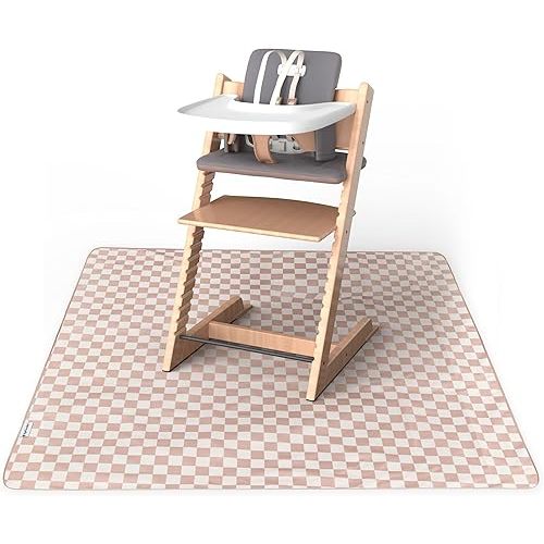 Tiny Twinkle Mess-Proof Splat Mats for Under high Chairs or Table Cover Art Projects for Baby and Toddler - Waterproof, Washable Floor or Table Splash mat 51" x 51" (Brown Checkers)