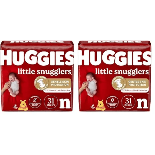 Huggies Little Snugglers Baby Diapers, Size Newborn (up to 10 lbs), 31 Ct, Newborn Diapers (Pack of 2)