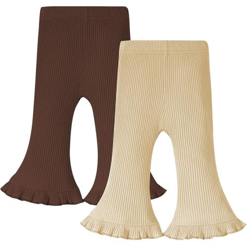 Neutocd Toddler Baby Girl 2-Pack Pants Bell Bottom Infant Baby Girl Solid Ribbed Cotton Leggings