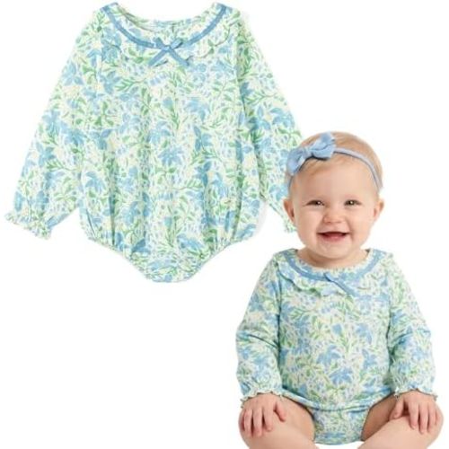 Curipeer Infant Baby Girls Floral Ruffle Romper Long Sleeve Flower Print Ruffled Outfits Jumpsuit 3M-2T