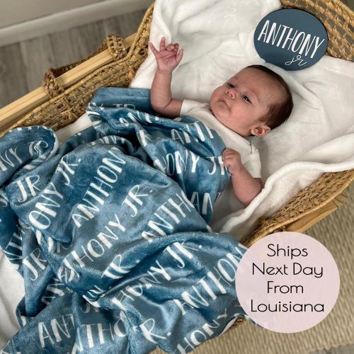 Personalized Minky Baby Blanket: Modern Name Design, Ships Next Day