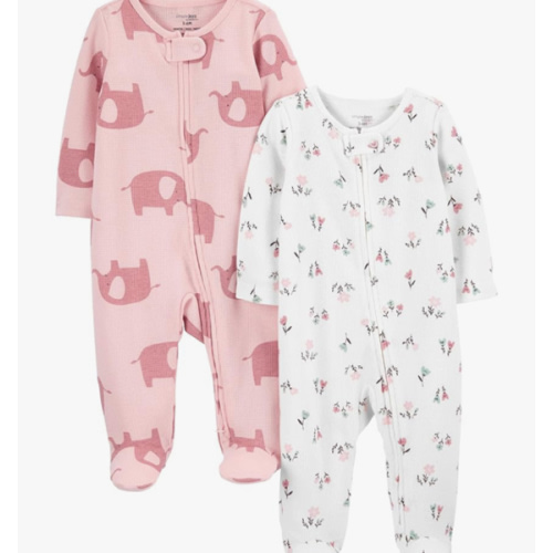 Simple Joys by Carter's Baby Girls' 2-Way Zip Thermal Footed Sleep and Play, Pack of 2