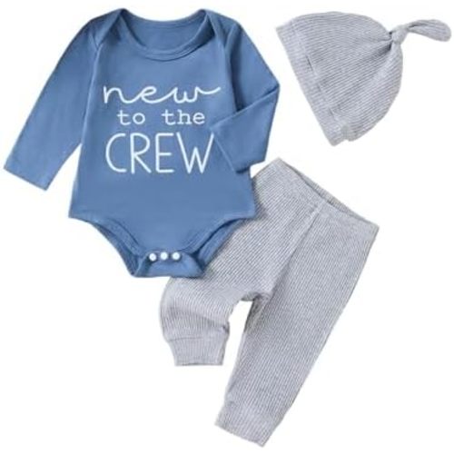 Newborn Baby Boy Clothes Little Brother Romper Solid Ribbed Knit Pant Infant Fall Winter Outfit Sets