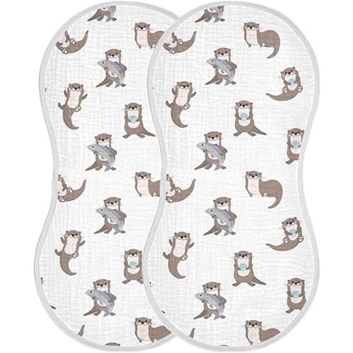 Sea Otters Muslin Burp Cloths for Baby Boys and Girls - 2-Pack Ultra Absorbent Muslin Washcloths, Newborn Towel, Milk Spit Up Rags, Burp Cloth Bibs, 22 x 11 Inch