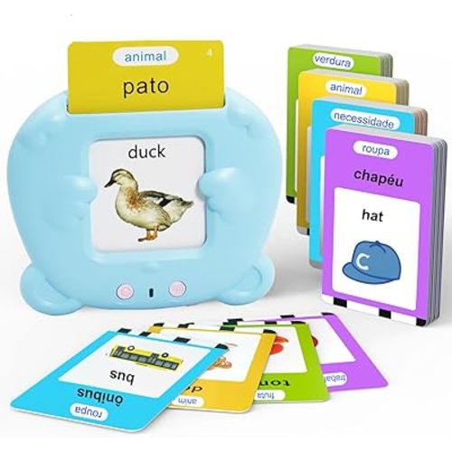 224 Words Brazil Portuguese and English Talking Flash Cards for Toddlers, Autism Sensory Toys, Portuguese Language Learning Educational Montessori Speech Therapy Toys Gifts for Kids