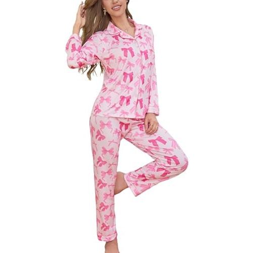 Pajamas for Women Set 2 Piece Pjs Button Down Long Sleeve Lounge Sets