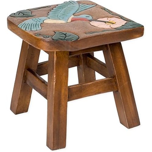 Hummingbird Bird Hand-Carved Acacia Hardwood 11 inch Decorative Animal Foot Rest Step Stool Adults Home Decor