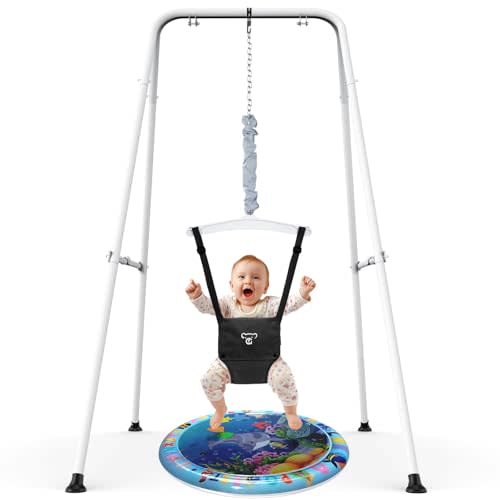 G TALECO GEAR Baby Jumper with Stand,Baby Bouncer,Easy Set-Up,Baby Exerciser for Active Babies,Suitable for Indoor and Outdoor, Water Mat Include (Black)