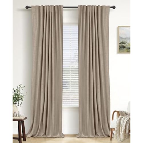 Linen Total Blackout Curtains for Bedroom 84 Inch Long Burlywood Birch