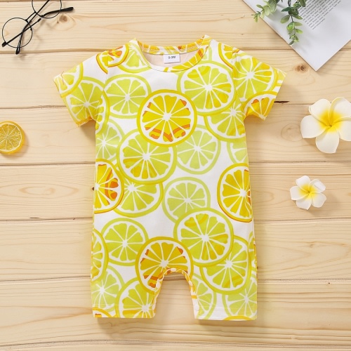 Lemon Allover Short-sleeve Yellow Baby Jumpsuit