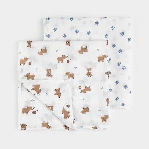 Cubs & Paw Prints 2 Pack Muslin Swaddles