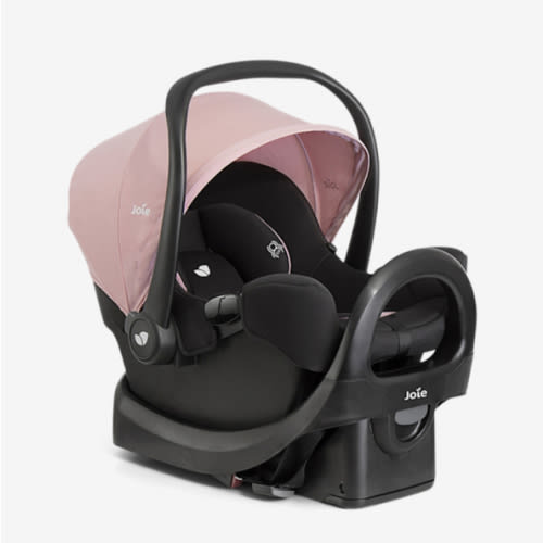 Joie Rue Lightweight Infant Car Seat & Anti-Rebound Base –Side-Impact Protection, 5-Point Harness, and UPF 50+ Canopy for Newborns and Infants (Blush)