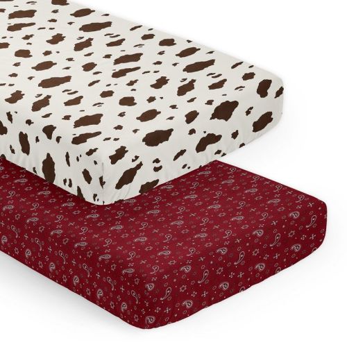Sweet Jojo Designs Boy or Girl Gender Neutral Unisex Fitted Crib Sheets Set Wild West Cowboy Red Brown and Off White 2pc