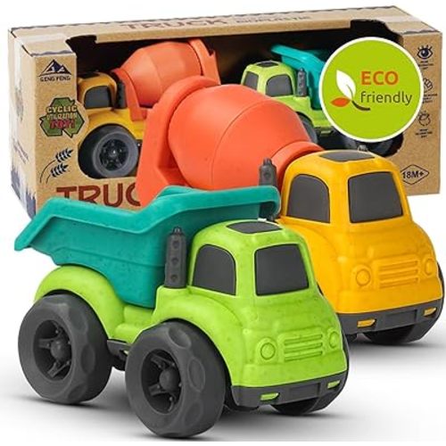 Toddler Car Toys for 1-3 Year Old, BPA Free, Phthalates Free, PVC, Dump Truck, Mixer Cement, Easter Christmas Birthday Gifts for 2 3 4 Year Boy Girl. Dishwasher Safe, Recycled Plastic