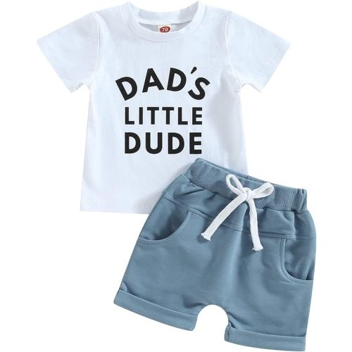 Kupretty Toddler Baby Boy Summer Clothes Letter Graphic Short Sleeve Shirt T-Shirt Tops + Casual Shorts Outfit Set