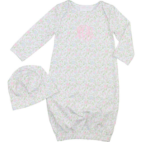 Pastel Floral Print Baby Gown And Beanie