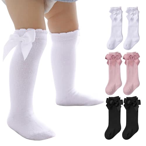 American Trends Toddler Baby Knee High Socks Ruffled Long Socks Infant Sock for Toddler Girls and Boys 3 Pack