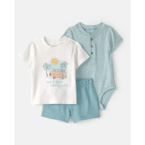 Baby Boy 3-Piece Beach Trip Striped Outfit Set - Blue/White | Carter's