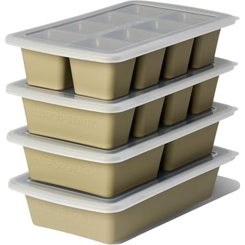PopStack 8-Piece Silicone Freezer Molds with Lids – Platinum-Grade Silicone Food Storage Containers for Soup Cubes, Meal Prep & Freezer Storage – Microwave, Oven, Dishwasher & Freezer Safe – Green