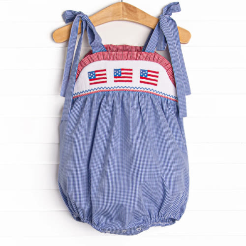 Freedom Flags Smocked Bubble, Blue – Stitchy Fish