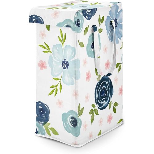 Sweet Jojo Designs Blush Pink Navy Blue Boho Floral Girl Laundry Hamper Foldable Dirty Clothes Basket with Handles Baby Nursery Kid Bedroom Teen Bathroom Bohemian Shabby Watercolor Farmhouse Polka Dot