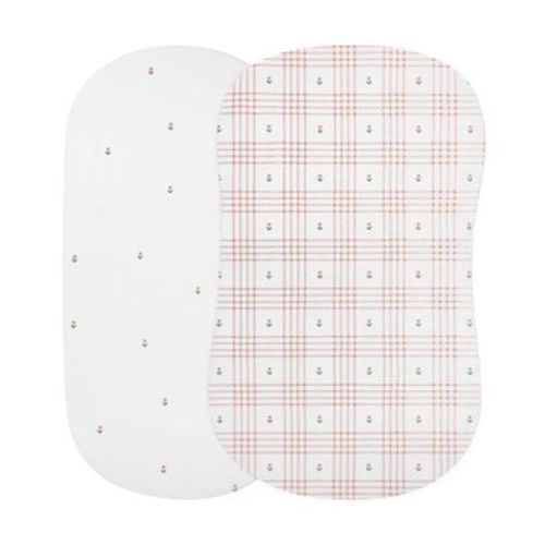 Ely's & Co. Waterproof Bassinet Sheets 2-Pack, Baby Girl Pink Floral Plaid, 100% Cotton, 32 x 16 in