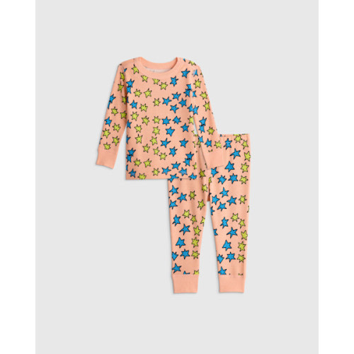 100% Organic Cotton Long Sleeve and Pant Pajama Set in Multi Stars