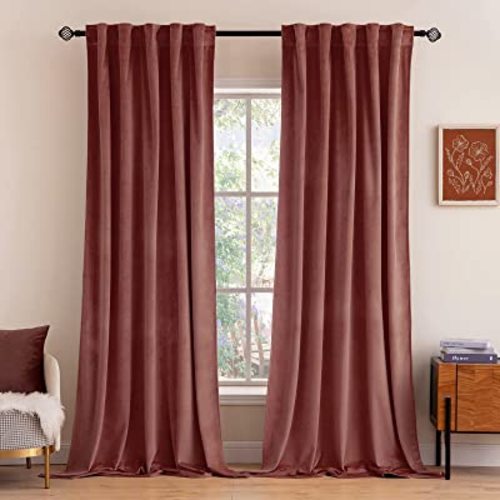 MIULEE Velvet Curtains 2 Panels Luxury Blackout Curtains for Bedroom Living Room Thermal Insulated Super Soft Window Drapes Rod Pocket & Back Tab, Dusty Rose Pink, W52 x L72 inches