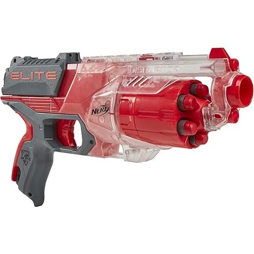 NERF Elite Disrupter Blaster - 6-Dart Rotating Drum, Slam Fire, Translucent Red (Amazon Exclusive)