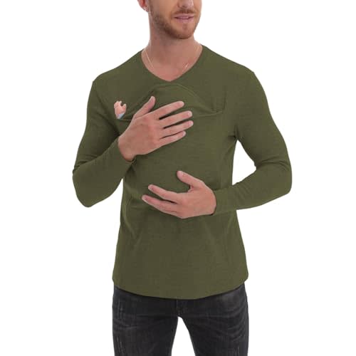Kangaroo Shirt for Dad and Baby, V-Neck Long Sleeve T-Shirt, Grey, Male, Baby Boys, Modern, Loose Fit