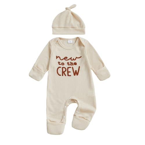 GGBNOMER Newborn Baby Boy Fall Clothes Infant Winter Outfit Jumpsuit Romper | Waffle Letter Embroidery Jumpsuit Long Sleeve Crew Neck Romper Bodysuit