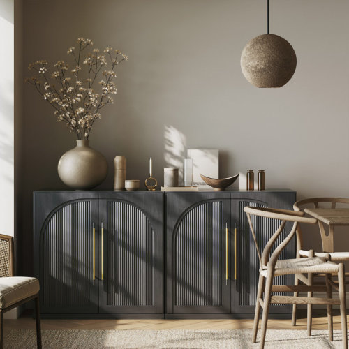 Latitude Run® Set of 2 Modular Sideboard with Double-Arc Wood Doors & Reviews | Wayfair