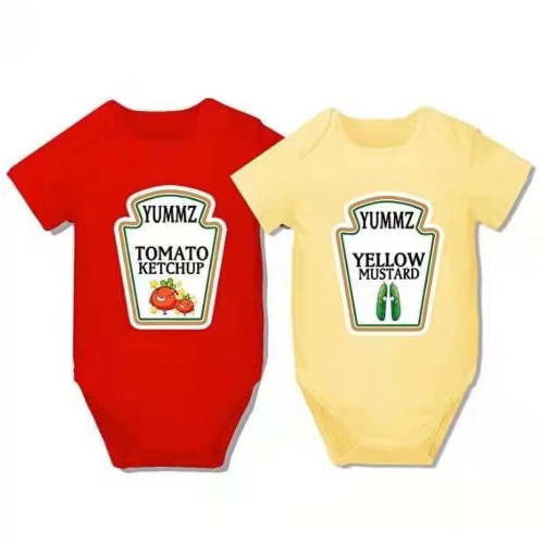 AOUYOA Baby Twins Bodysuits Yummz Ketchup Mustard Unisex Romper Infant Outfit Newborn Baby Jumpsuit(4-6 months)